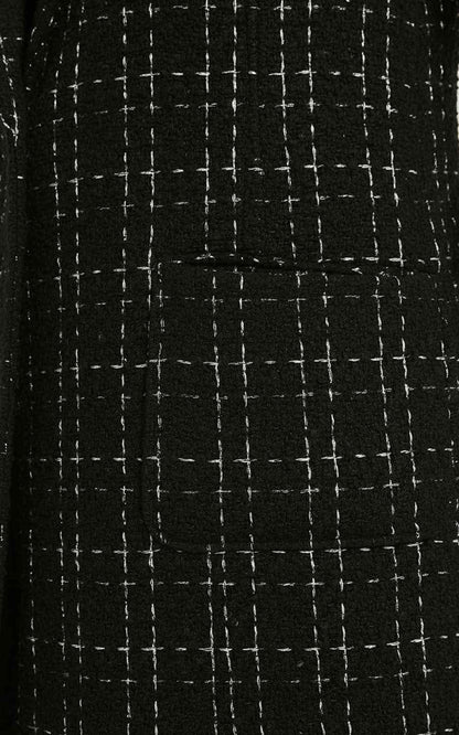 Women's Black Coat - Tweed Pearl Details | Elegant