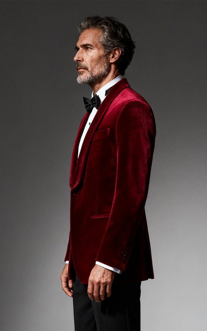 Men's Burgundy Velvet Wedding Suit - Formal Tuxedo