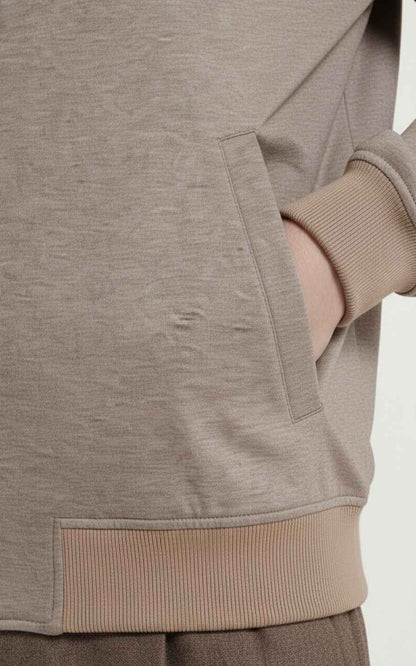 Bespoke Beige Zip Hoodie Men Luxury Athleisure Jacket Coat