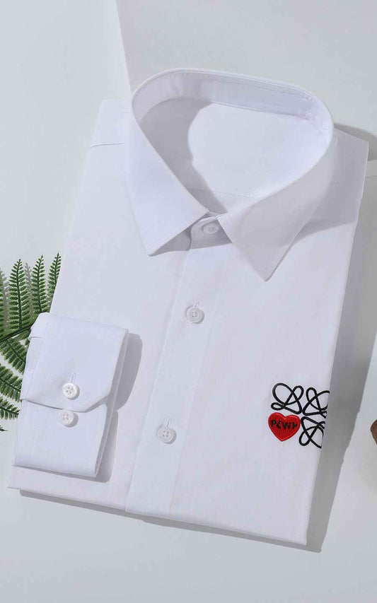 Men's White Heart Embroidered Tailored Dress Shirt