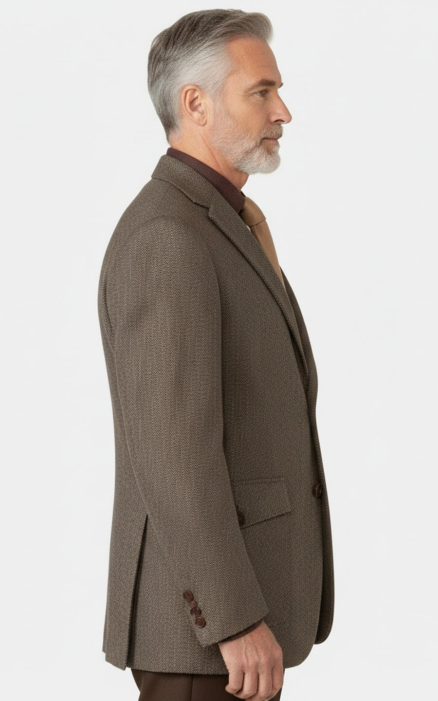 Mens Custom Fit Brown Herringbone Wool Casual Blazer