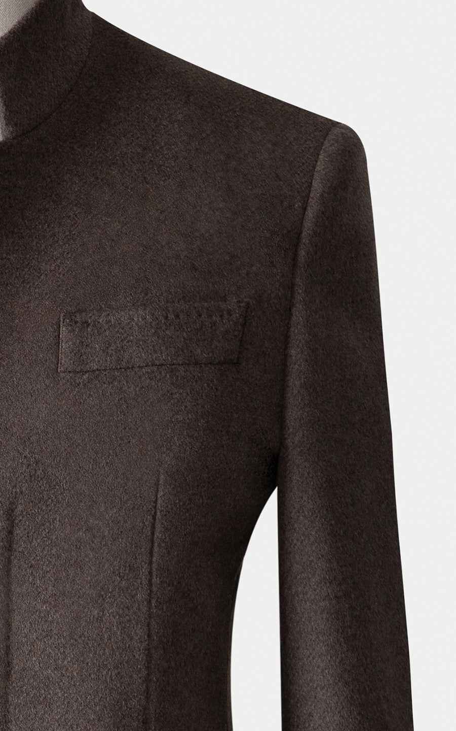 Dark brown wool stand-up collar for men trench coat tailored