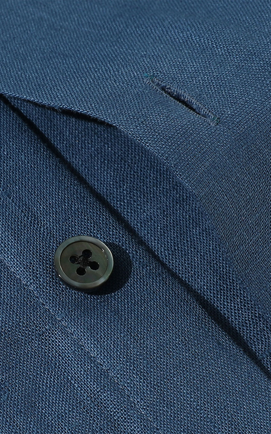 Premium Linen Fabric Detail - Navy Blue Dress Shirt