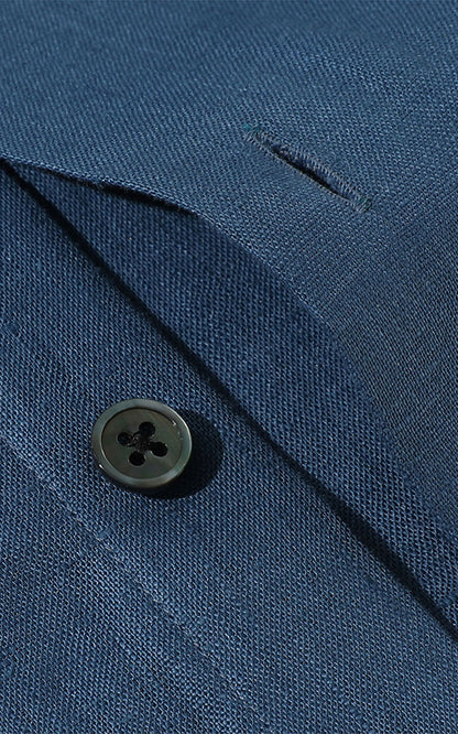 Premium Linen Fabric Detail - Navy Blue Dress Shirt