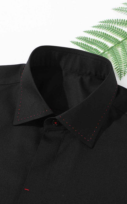 Custom Black Satin Dress Shirt - Tailored Fit Men's Formal