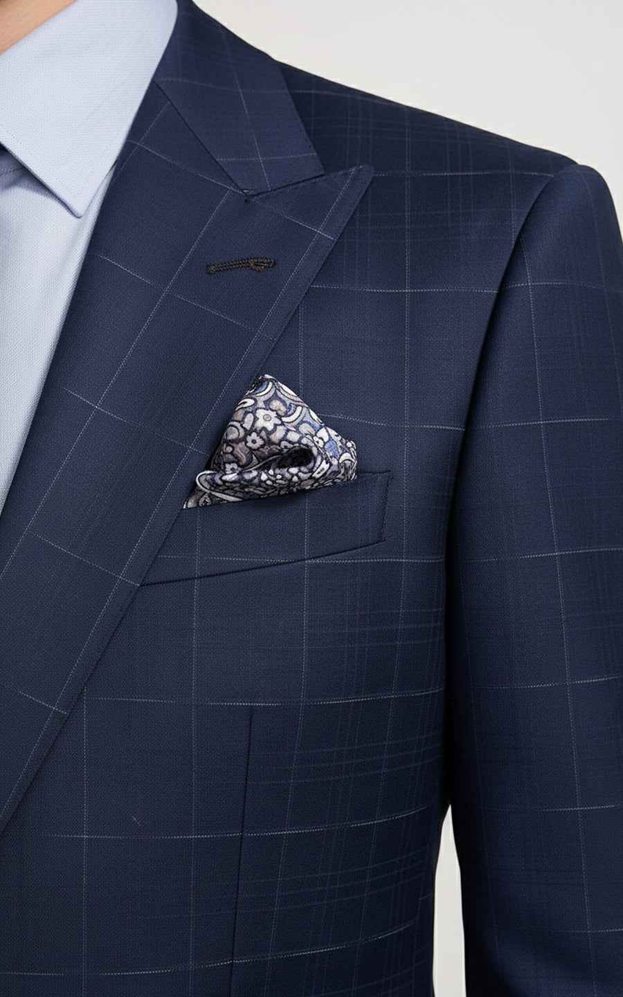 Navy blue custom men's business casual plaid suit coat