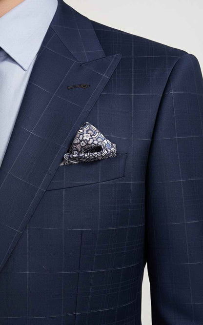 Navy blue custom men's business casual plaid suit coat