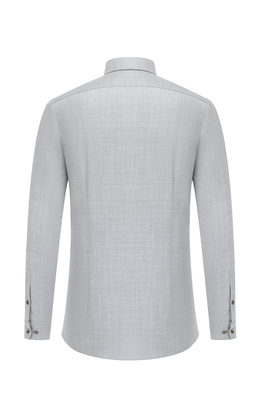 Mist gray wool shirt side view - wrinkle-free tailored