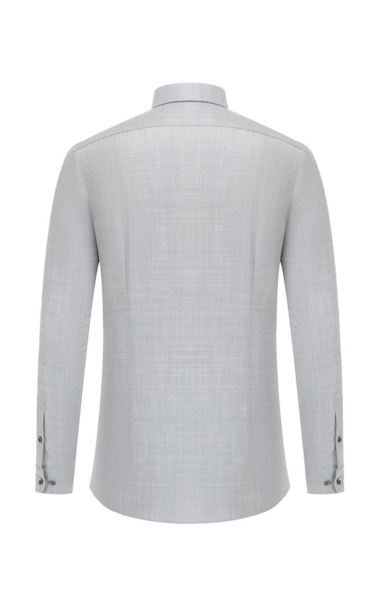 Mist gray wool shirt side view - wrinkle-free tailored