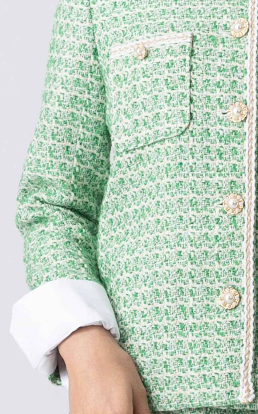 Elegant Green Tweed Suit Set - Jacket & Skirt