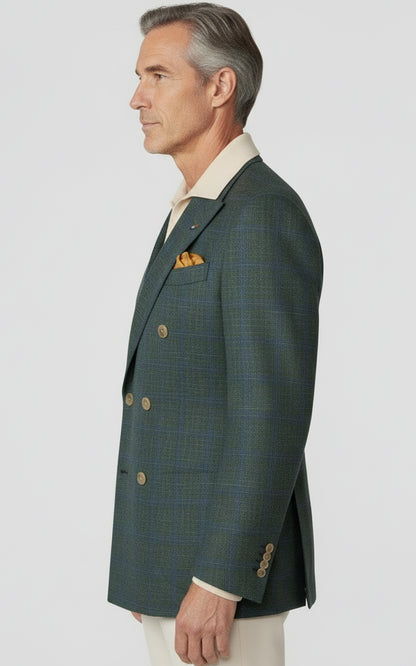Tailored Mens Custom Blazer Linen Plaid Gray Green Suit