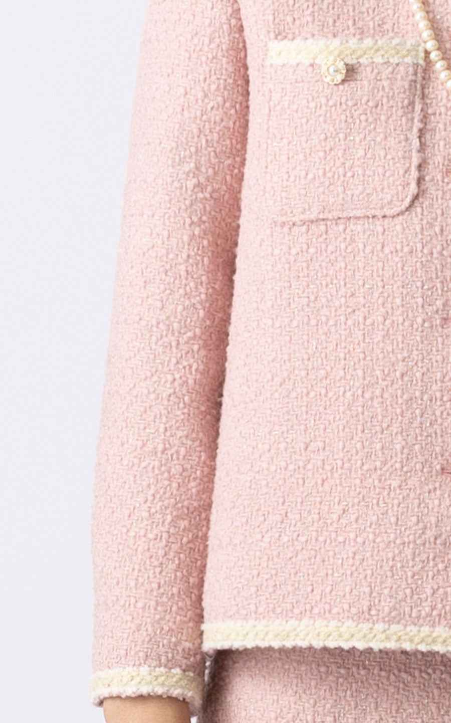 Elegant Pink Tweed Suit Set - Jacket & Skirt Ensemble
