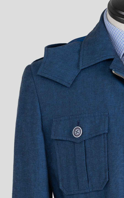Men's Blue Custom Short Trench Casual Coat