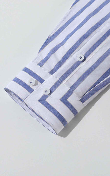 Blue White Striped Men's Shirts - Long Sleeve Custom Fit