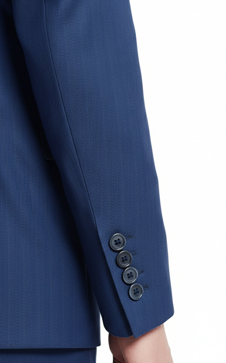 Custom Navy Blue Herringbone Business Men's Suit Set