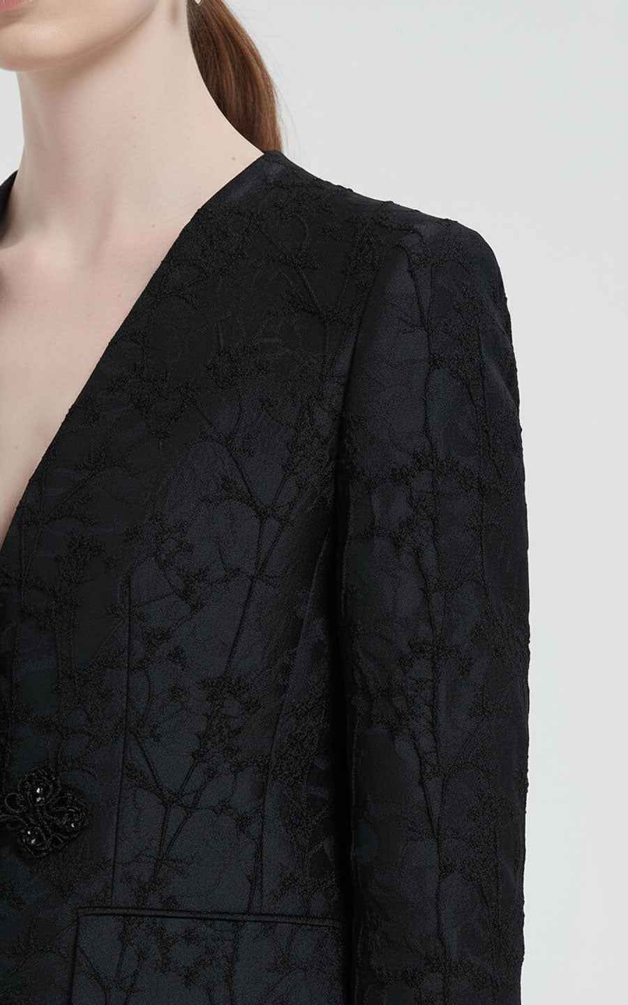 Women's Blazer Set Black V-Neck Jacket & Skirt