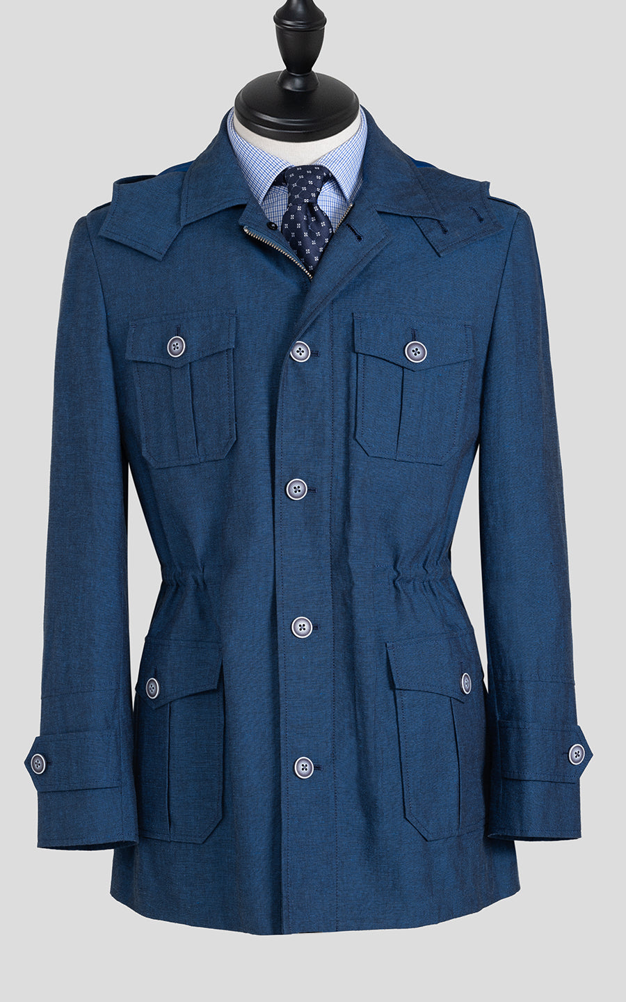 Men's Blue Custom Short Trench Casual Coat