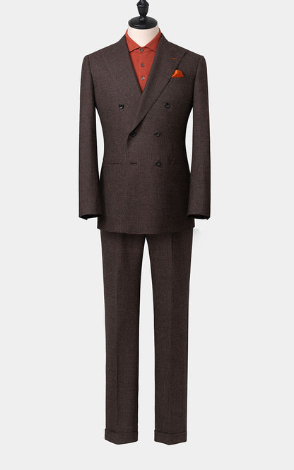 Dark brown checkered business suit tailored fit men's