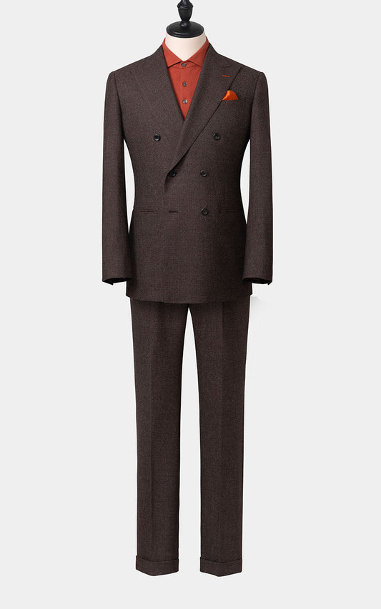 Dark brown checkered business suit tailored fit men's