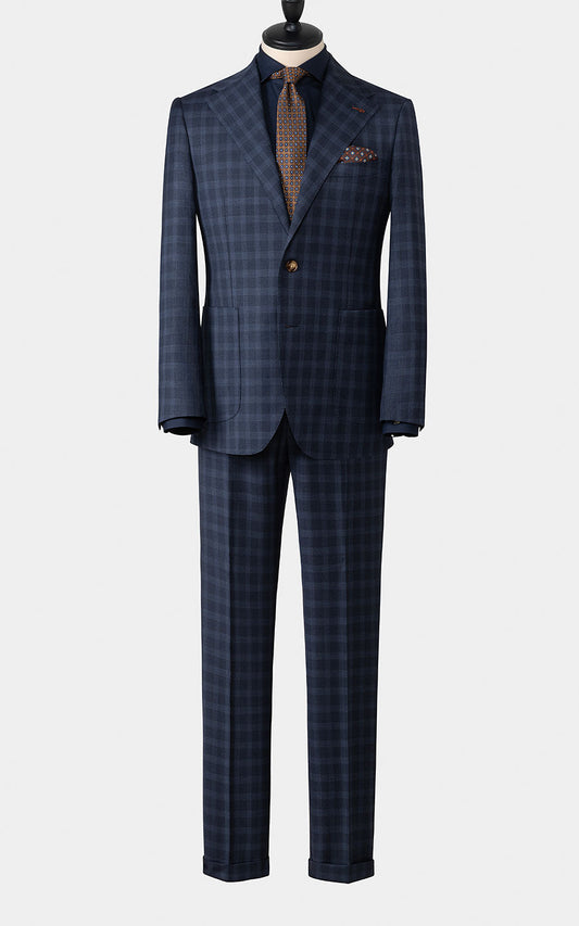Men's Navy Plaid Suit Set - Custom Tailored Premium Fit