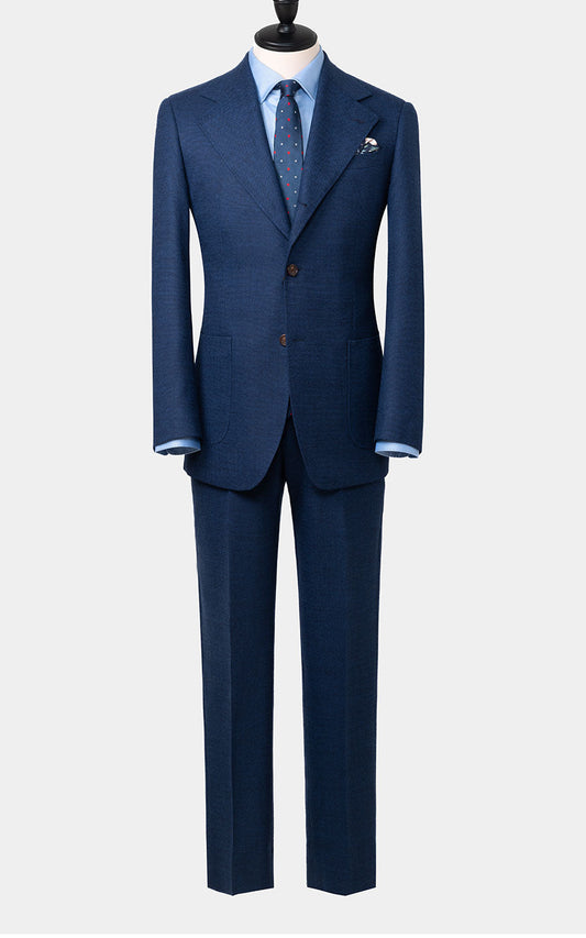 Tailored fit blue birdseye business suit custom made