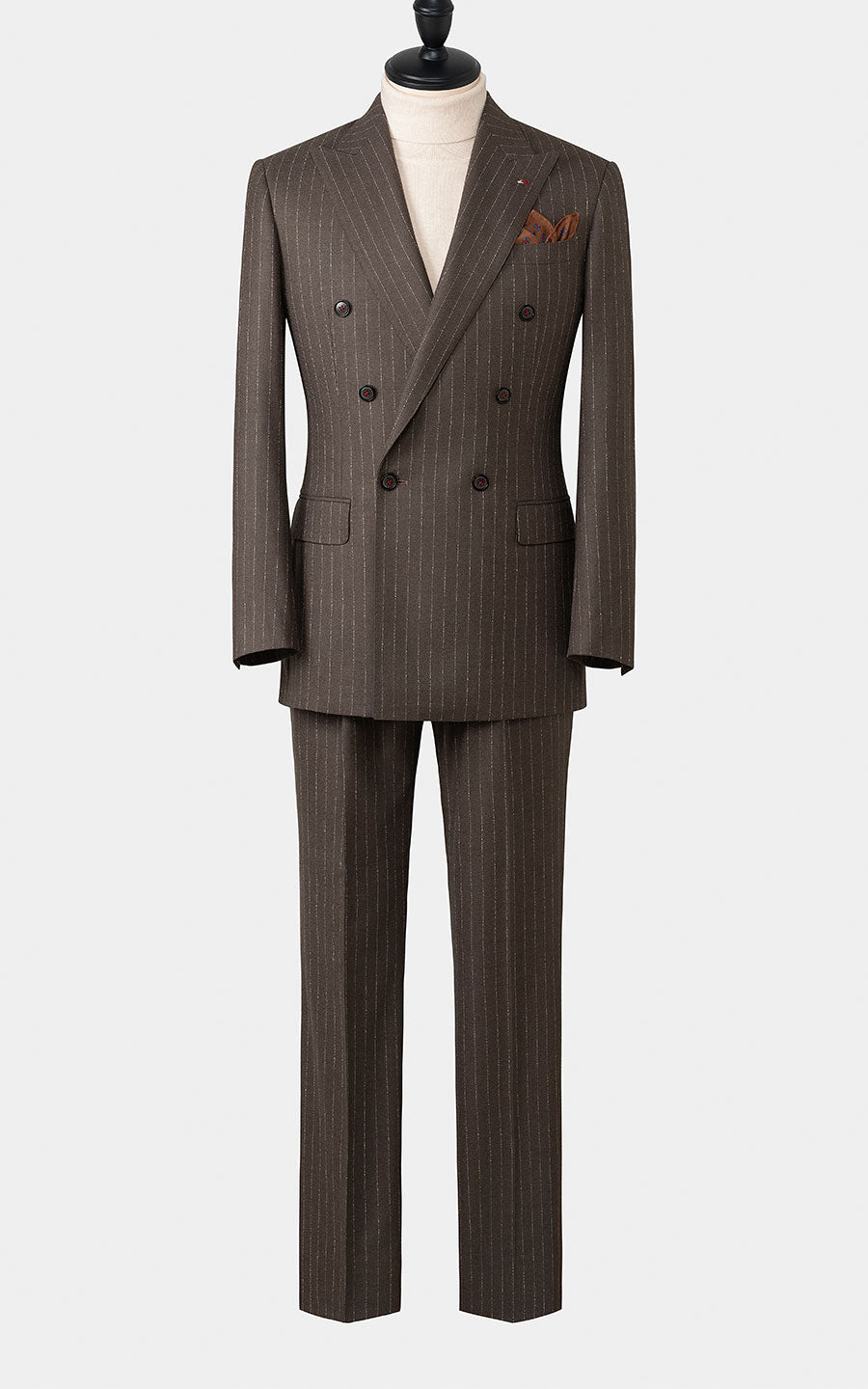 Bespoke gray brown striped silk flannel suit tailored