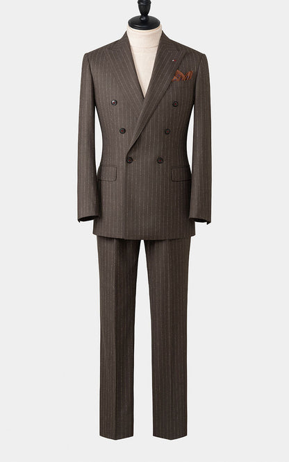 Bespoke gray brown striped silk flannel suit tailored