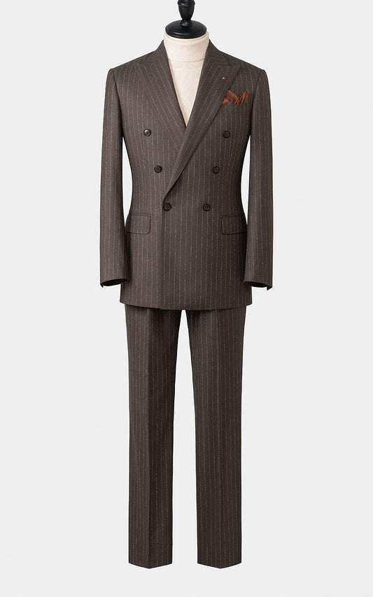 Bespoke gray brown striped silk flannel suit tailored