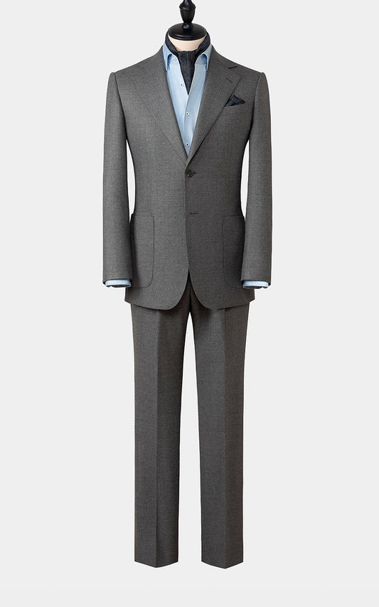 Grey silk flannel stretch suit tailored business fit