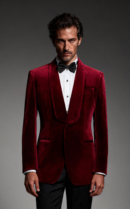 Men's Burgundy Velvet Wedding Suit - Formal Tuxedo