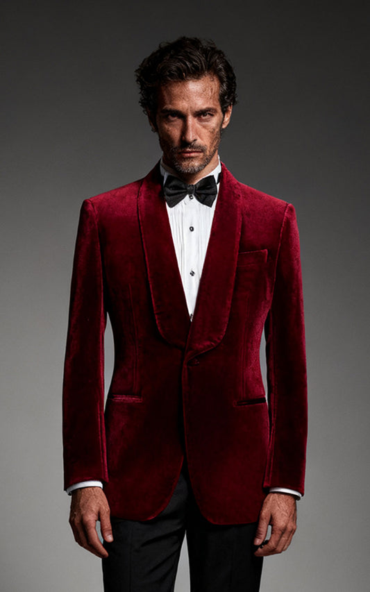 Men's Burgundy Velvet Wedding Suit - Formal Tuxedo