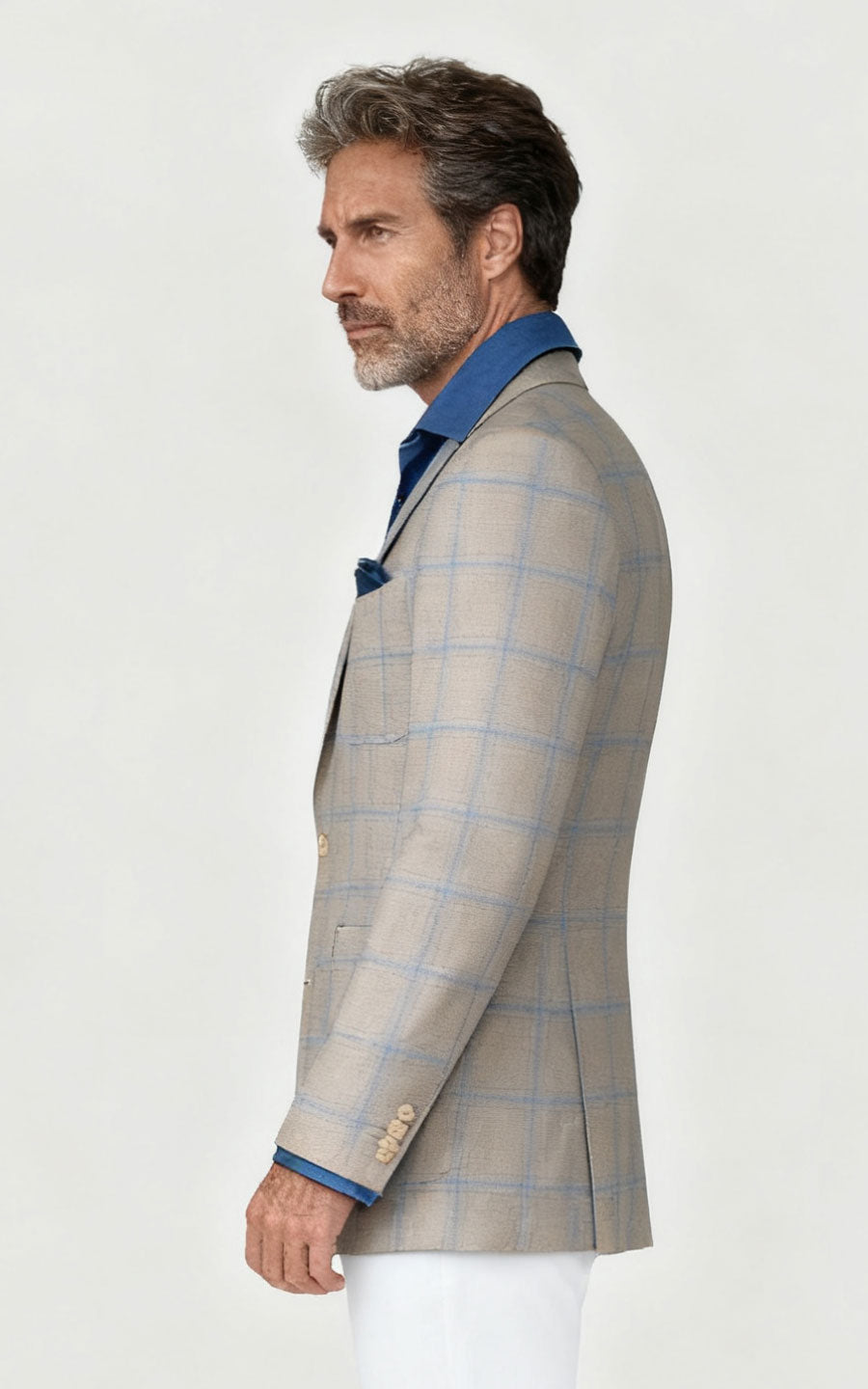 Light Khaki Pane Blazer - Custom Tailored Men's Jacket