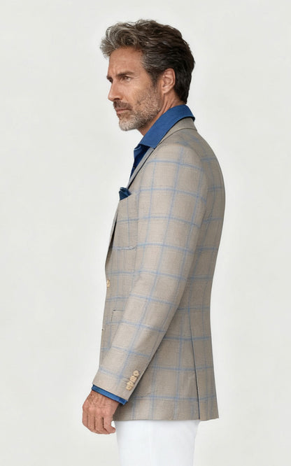 Light Khaki Pane Blazer - Custom Tailored Men's Jacket