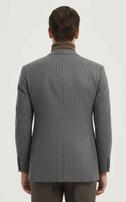 Men's Gray Suit Jacket - Pinstripe Double-Breasted