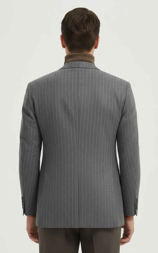 Men's Gray Suit Jacket - Pinstripe Double-Breasted