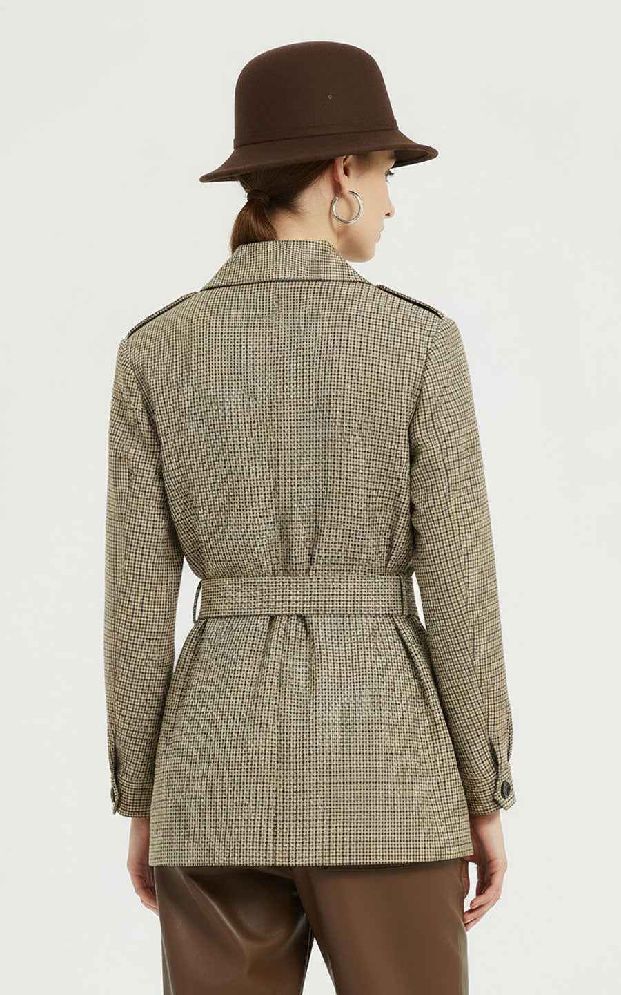 Women's Safari Coat - Plaid Belted with Notched Collar