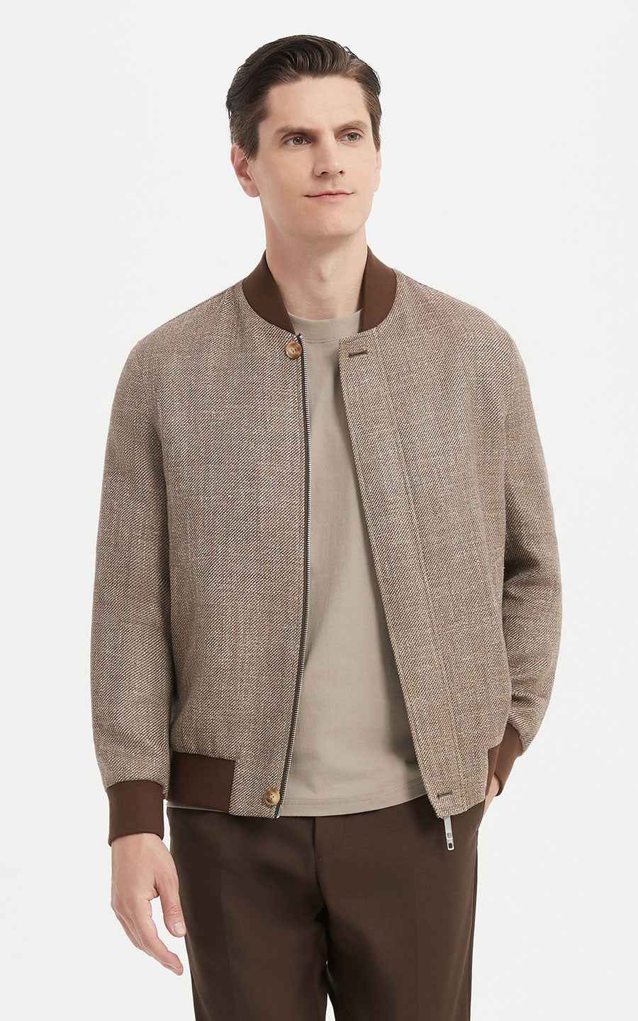 Premium Beige Jacket - Textured Bomber Style