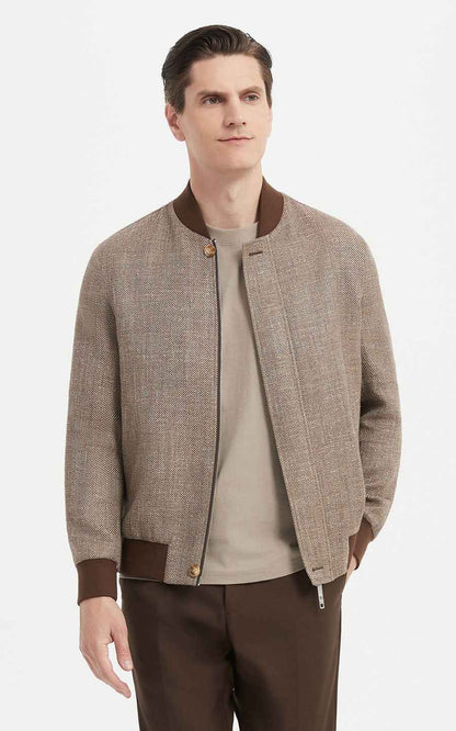 Premium Beige Jacket - Textured Bomber Style