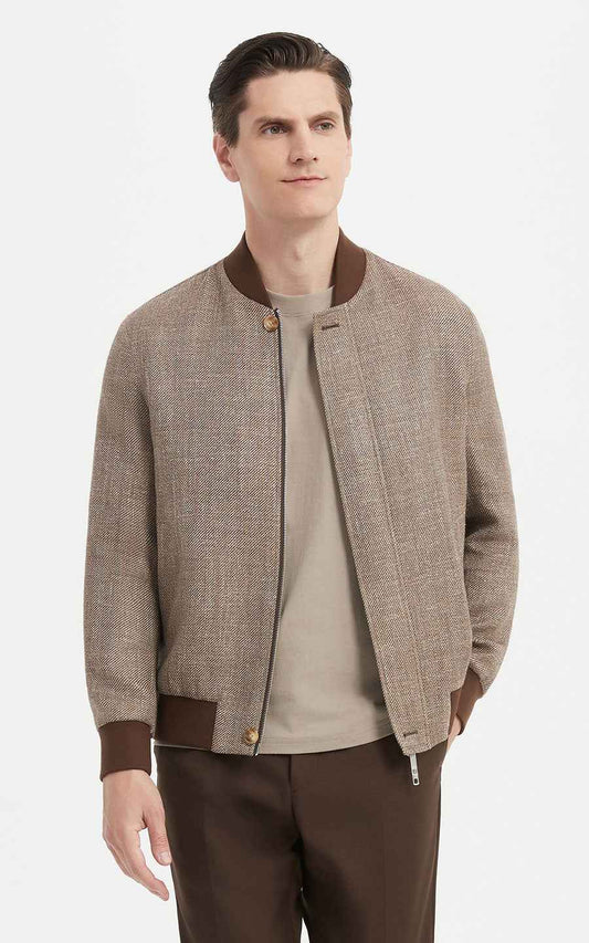 Premium Beige Jacket - Textured Bomber Style