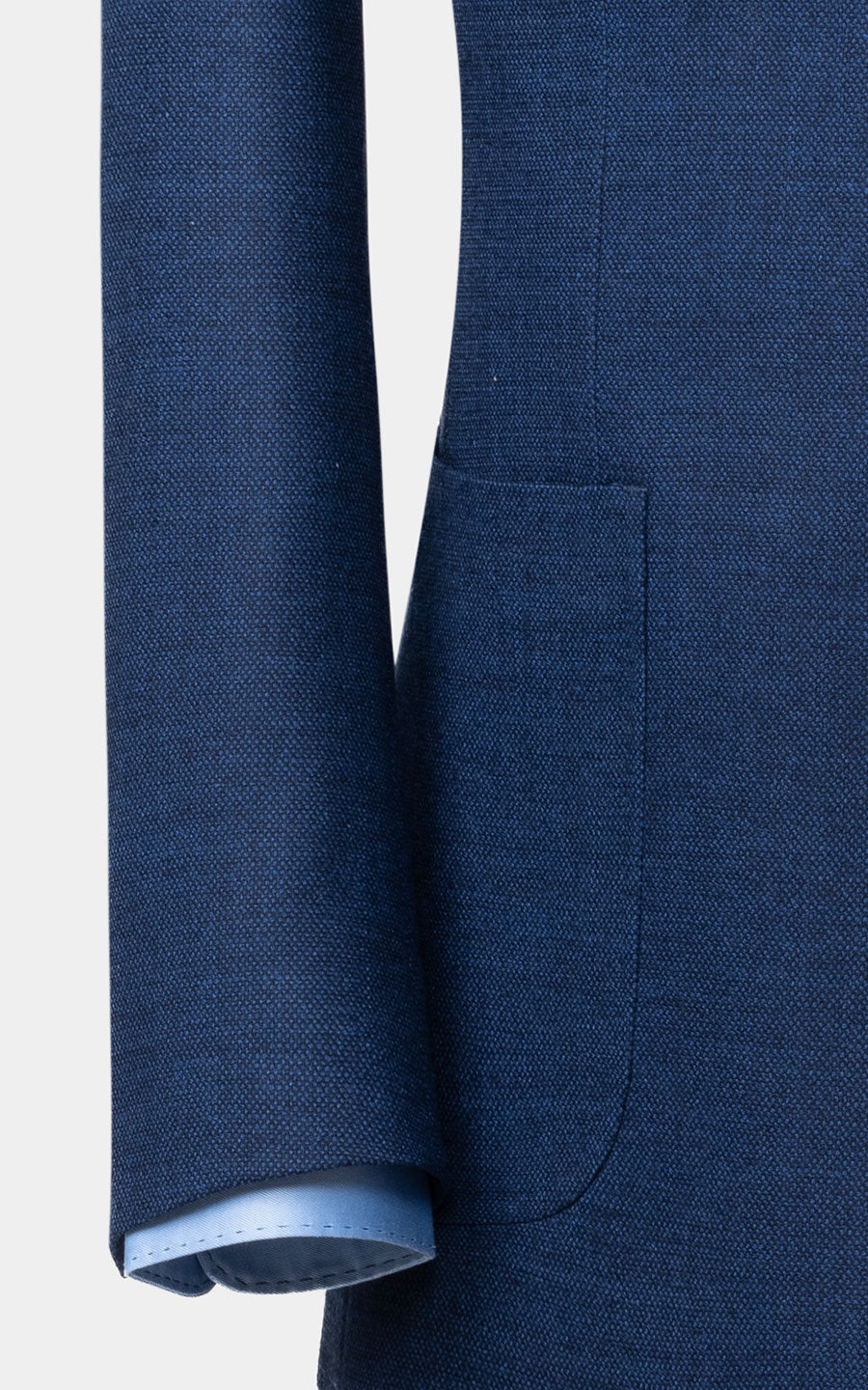 Man wearing blue birdseye custom tailored business suit