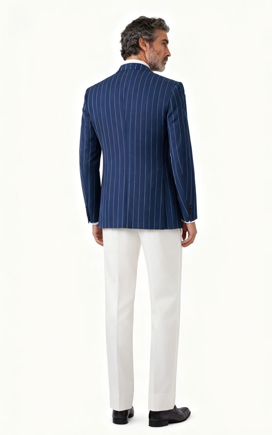 tailored suits Navy Blue Pinstripe Wool Suit Set - Tailored Fit