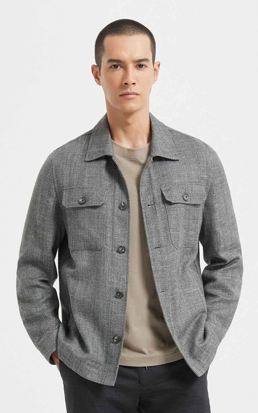 Men's Herringbone Overshirt Jacket - Grey