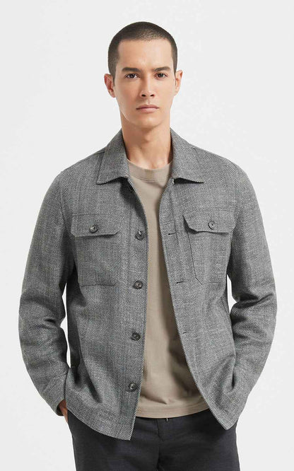 Men's Herringbone Overshirt Jacket - Grey