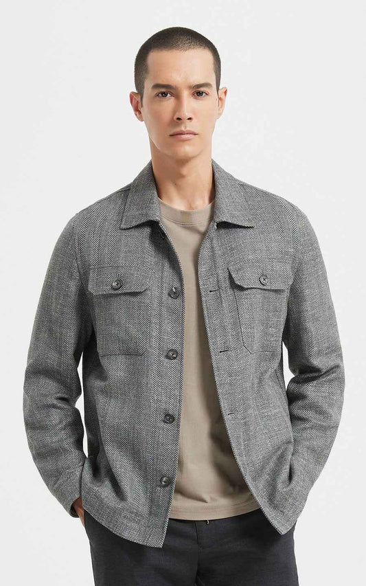 Men's Herringbone Overshirt Jacket - Grey