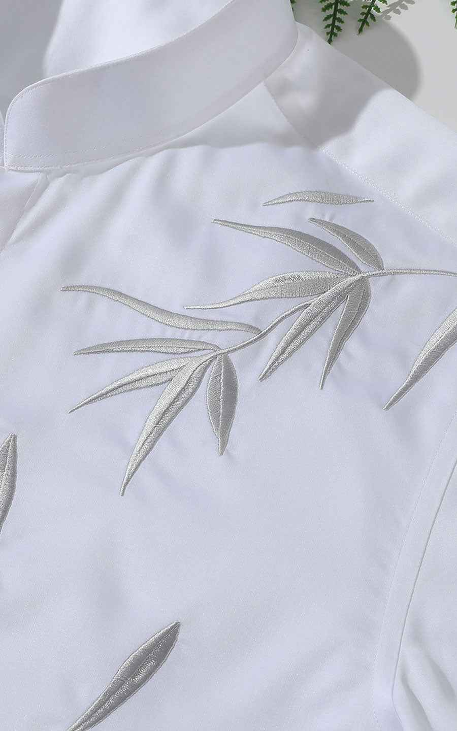 Men's White Bamboo Embroidered Chinese Shirt - Custom Fit