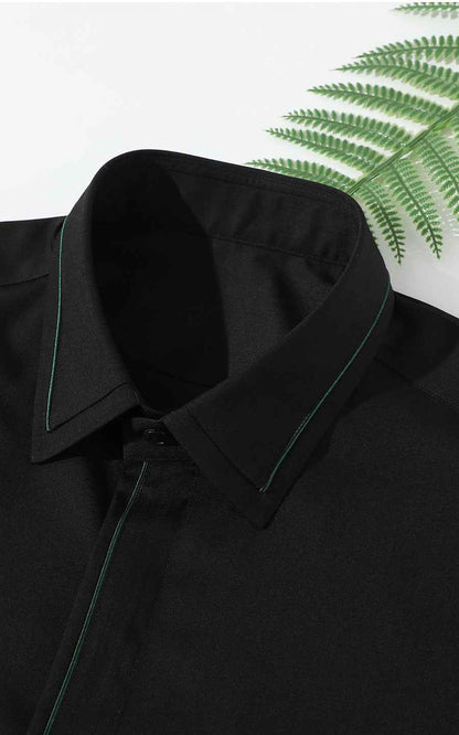 Custom Black Textured Shirt with Green Lines - Men's