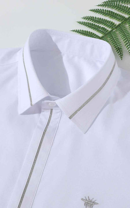 Spider Embroidered White Cotton Shirt - Custom Tailored
