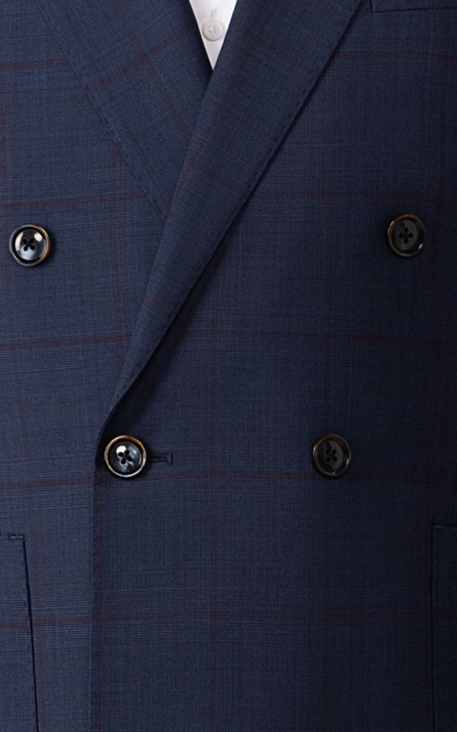 Navy blue plaid bespoke suit fabric texture close up