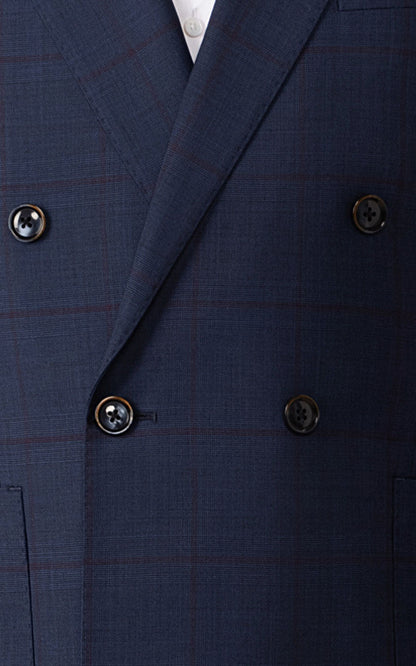 Navy blue plaid bespoke suit fabric texture close up