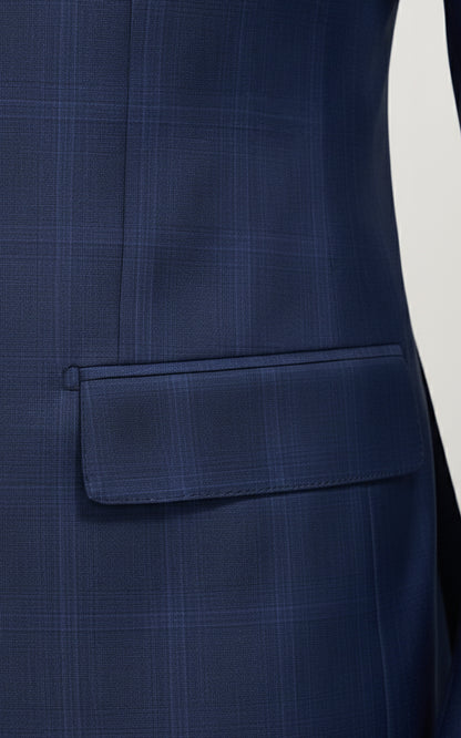 Mens Dark Blue Windowpane Custom Business Suit Set